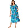 Only Necessities Plus Size Short Print Shirred Lounger(Paradise Blue Tropical Geo)