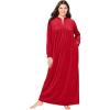 Only Necessities Plus Size Smocked Velour Long Robe(Classic Red)