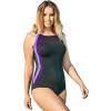 Swim 365 Women’s Plus Size Colorblock One-Piece Swimsuit with Shelf Bra(Black Mirtilla Lilac)