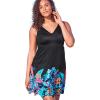 Swim 365 Women’s Plus Size Floral Border Swim Dress(Black Paradise Floral)