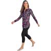 Swim 365 Women’s Plus Size Split-Neck Long Sleeve Swim Tee with Built-in Bra(Party Multi)