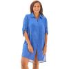 Swimsuits For All Swim 365 Women’s Plus Size Button-Front Swim Cover Up(Dream Blue)
