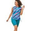 Swimsuits For All Swim 365 Women’s Plus Size Chlorine Resistant Swim Tank Coverup with Side Ties(Teal Painterly Stripes)