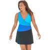 Swimsuits For All Swim 365 Women’s Plus Size Colorblock Fit-and-Flare Swim Dress(Black Ultramarine Colorblock)
