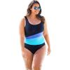 Swimsuits For All Swim 365 Women’s Plus Size Colorblock One-Piece(Navy Blue Sea)