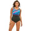 Swimsuits For All Women’s Empire Waist One Piece Swimsuit (Plus(Teal Painterly Stripe)