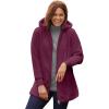 Woman Within Plus Size Fleece Hooded Jacket Long Oversized Zip-Up Fuzzy Hoodie(Deep Claret)