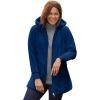 Woman Within Plus Size Fleece Hooded Jacket Long Oversized Zip-Up Fuzzy Hoodie(Evening Blue)