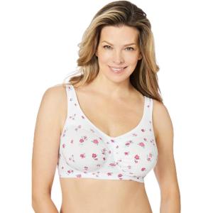 Comfort Choice Women’s Plus Size Wireless Leisure Bra(White Ditsy)