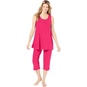 Dreams & Co. Plus Size 2-Piece Terry Tank And Capri Sleep Set(Pink Burst)