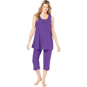 Dreams & Co. Plus Size 2-Piece Terry Tank And Capri Sleep Set(Plum Burst)