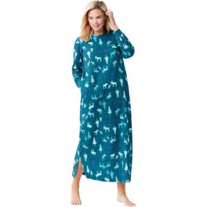 Dreams & Co. Plus Size Cotton Flannel Lounger(Deep Teal Moose)