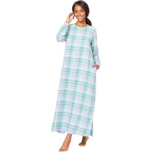 Dreams & Co. Plus Size Cotton Flannel Lounger(Soft Iris Plaid)