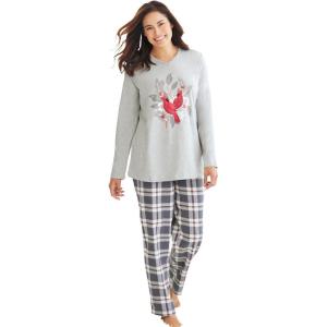 Dreams & Co. Plus Size Cozy Pajama Set(Grey Plaid)