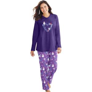 Dreams & Co. Plus Size Cozy Pajama Set(Midnight Violet Winter Floral)