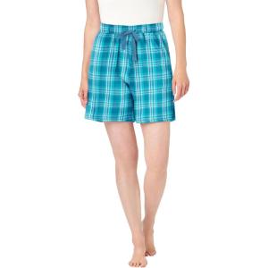 Dreams & Co. Plus Size Flannel Pajama Short(Deep Teal Plaid)