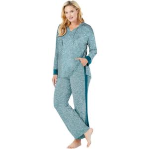 Dreams & Co. Plus Size Hooded Marled Jersey Top(Deep Teal Marled)