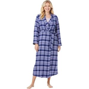Dreams & Co. Plus Size Long Flannel Robe(Evening Blue Plaid)