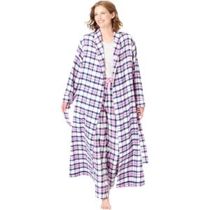 Dreams & Co. Plus Size Long Flannel Robe(Pink Plaid)