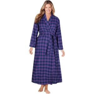 Dreams & Co. Plus Size Long Flannel Robe(Plum Burst Plaid)