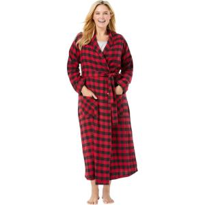 Dreams & Co. Plus Size Long Flannel Robe(Red Buffalo Check)
