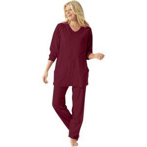 Dreams & Co. Plus Size Petite 2-Piece Lounge Set(Pomegranate)