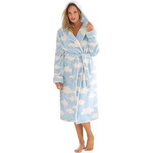 Dreams & Co. Plus Size Plush Hooded Wrap Robe(Light Sky Clouds)