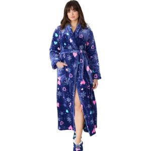 Dreams & Co. Plus Size Plush Wrap Robe(Evening Blue Snowflake)