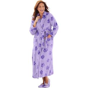 Dreams & Co. Plus Size Plush Wrap Robe(Soft Iris Paws)