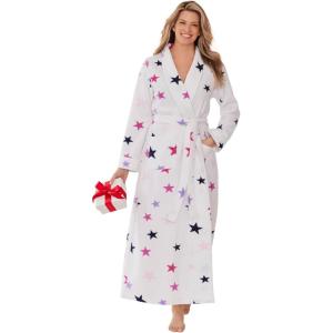 Dreams & Co. Plus Size Plush Wrap Robe(White Stars)