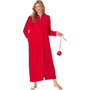 Dreams & Co. Plus Size Plush Zip-Front Robe(Classic Red)