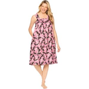 Dreams & Co. Plus Size Print Sleeveless Square Neck Lounger(Black Camellia)