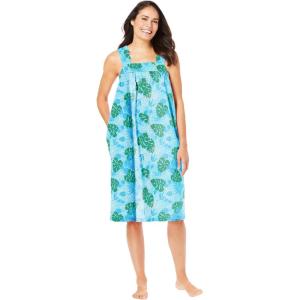 Dreams & Co. Plus Size Print Sleeveless Square Neck Lounger(Paradise Blue Palm)