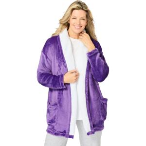 Dreams & Co. Plus Size Sherpa Lined Collar Microfleece Bed Jacket(Plum Burst)