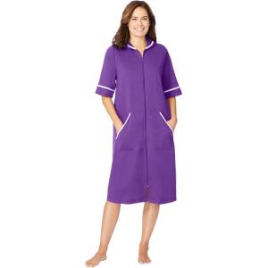 Dreams & Co. Plus Size Short French Terry Robe(Plum Burst)
