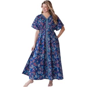 Dreams & Co. Plus Size wrap Lounger(Evening Blue Paisley Floral)
