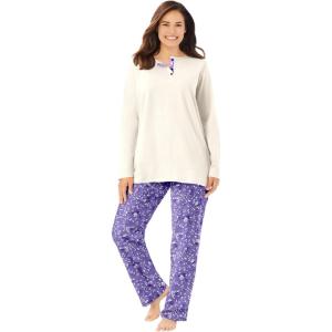 Only Necessities Plus Size Henley PJ Set(Purple Lily Ivory)