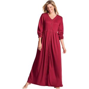 Only Necessities Plus Size Long Snap-Front Knit Lounger(Pomegranate)