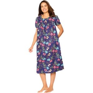 Only Necessities Plus Size Short Print Shirred Lounger(Dark Navy Butterfly)