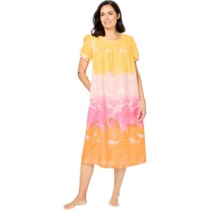 Only Necessities Plus Size Short Print Shirred Lounger(Multi Tropical Ombre)