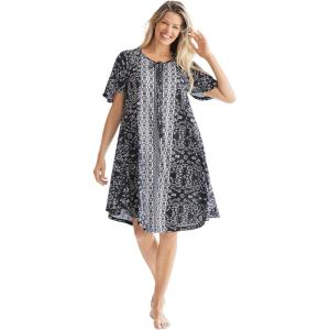 Only Necessities Plus Size Short Sweeping Printed Lounger(Black Floral)