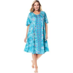 Only Necessities Plus Size Short Sweeping Printed Lounger(Caribbean Blue Tie Dye)