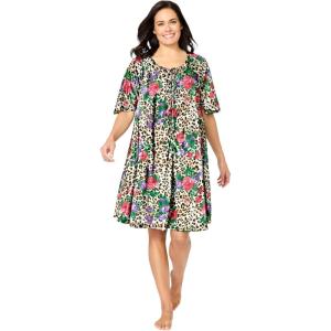 Only Necessities Plus Size Short Sweeping Printed Lounger(Neutral Floral Animal)