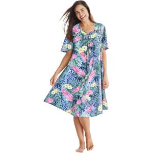 Only Necessities Plus Size Short Sweeping Printed Lounger(Sky Blue Tropical)