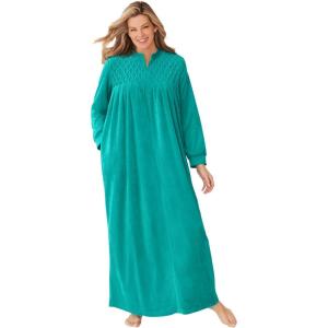 Only Necessities Plus Size Smocked Velour Long Robe(Waterfall)