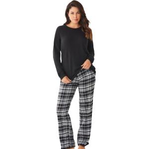 Only Necessities Plus Size Thermal PJ Set(Black Plaid)