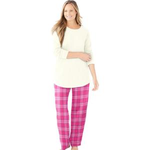 Only Necessities Plus Size Thermal PJ Set(Raspberry Sorbet Plaid)