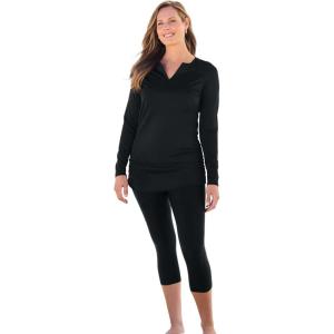 Swim 365 Women’s Plus Size Split-Neck Long Sleeve Swim Tee with Built-in Bra(Black)