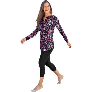Swim 365 Women’s Plus Size Split-Neck Long Sleeve Swim Tee with Built-in Bra(Party Multi)