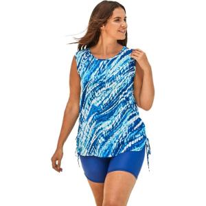 Swimsuits For All Swim 365 Women’s Plus Size Chlorine Resistant Swim Tank Coverup with Side Ties(Dream Blue Tie Dye)